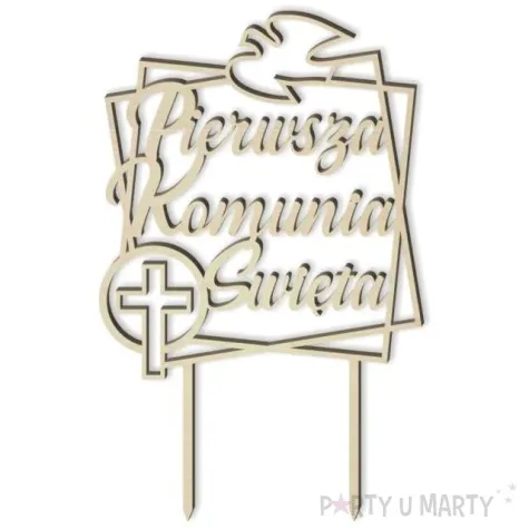 topper drewniany pierwsza komunia sw golebica drewno 19 5 cm