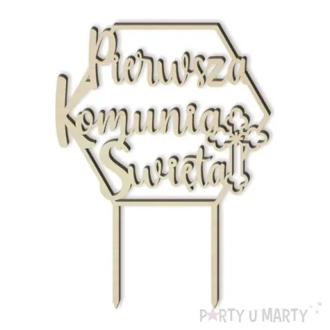 topper drewniany pierwsza komunia sw heksagon drewno 19 5 cm