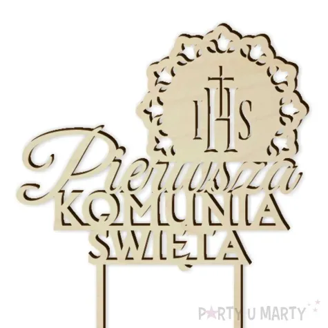 topper drewniany pierwsza komunia sw ihs koronka 13 x 18 5 cm