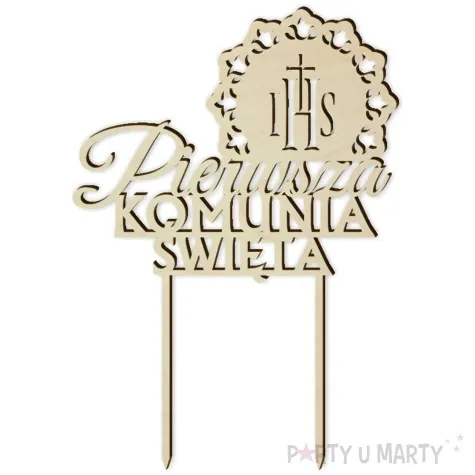 topper drewniany pierwsza komunia sw ihs koronka 13 x 18 5 cm