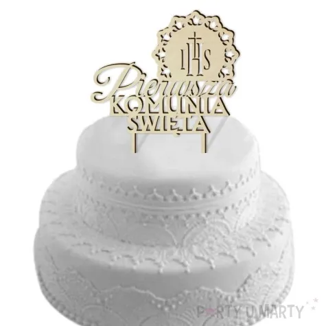 topper drewniany pierwsza komunia sw ihs koronka 13 x 18 5 cm