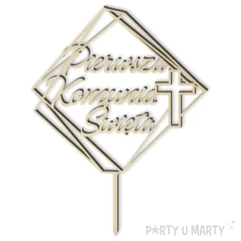 topper drewniany pierwsza komunia sw kwadrat drewno 19 5 cm