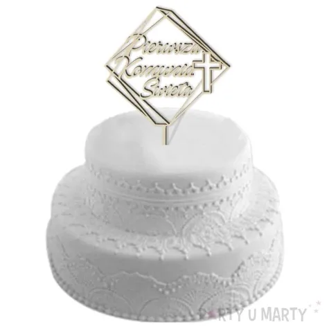 topper drewniany pierwsza komunia sw kwadrat drewno 19 5 cm