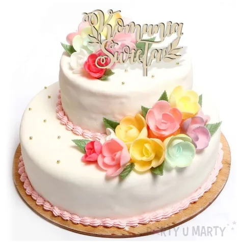 topper drewniany pierwsza komunia sw listki 14 x 15 cm