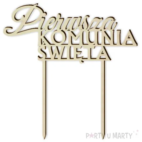 topper drewniany pierwsza komunia sw napis 14 x 14 5 cm