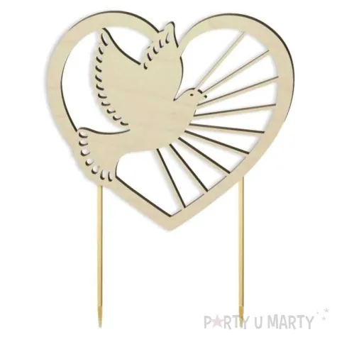 topper drewniany serce i golebica 15 x 19 cm