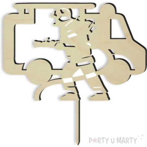 topper drewniany strazak i jego woz 14x14 cm