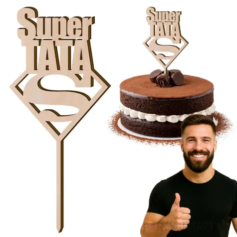 topper drewniany super tata 9 5x22 cm