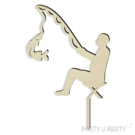 topper drewniany wedkarz siedzacy 12x18 cm