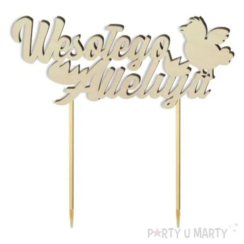 topper drewniany wesolego alleluja z kurczakiem 15 cm