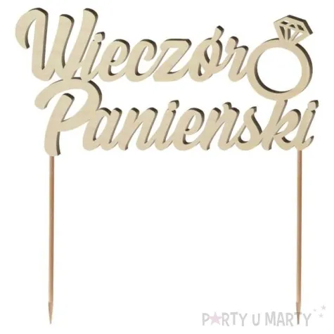 topper drewniany wieczor panienski z pierscionkiem 15 5 x 17 cm