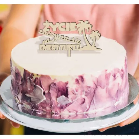 topper drewniany zycie zaczyna sie na emeryturze palmy 15 x 14 cm