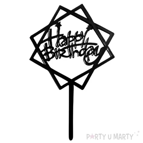 topper happy birthday geometria czarny jix 17 cm