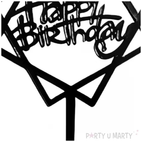 topper happy birthday geometria czarny jix 17 cm