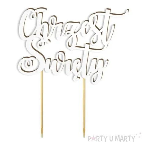 topper laminowany chrzest swiety zawijaski bialy 14 5 x 17 cm