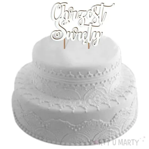 topper laminowany chrzest swiety zawijaski bialy 14 5 x 17 cm