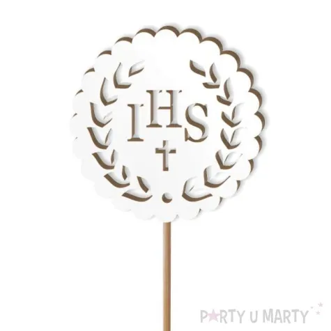 topper laminowany komunia sw ihs listki bialy 23 5 cm