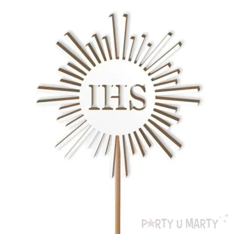 topper laminowany komunia sw ihs promyki bialy 24 cm