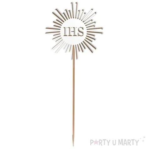 topper laminowany komunia sw ihs promyki bialy 24 cm