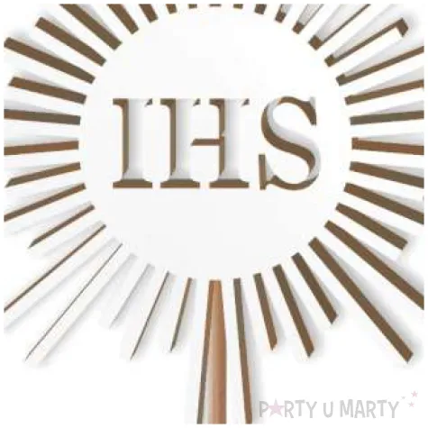 topper laminowany komunia sw ihs promyki bialy 24 cm