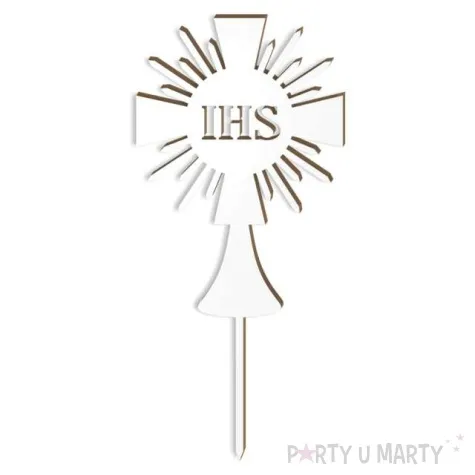 topper laminowany komunia sw kielich z hostia bialy 17 5 cm