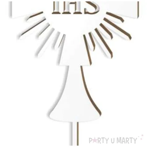 topper laminowany komunia sw kielich z hostia bialy 17 5 cm