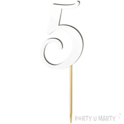 topper laminowany liczba 5 bialy 18 cm