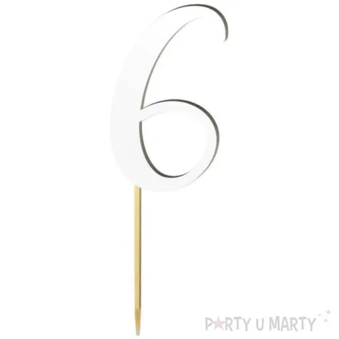 topper laminowany liczba 6 bialy 18 cm