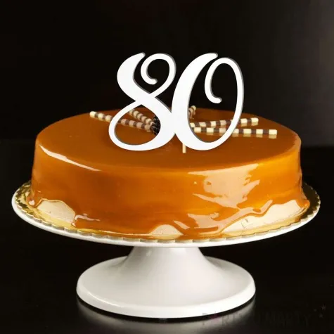 topper laminowany liczba 80 bialy 18 cm