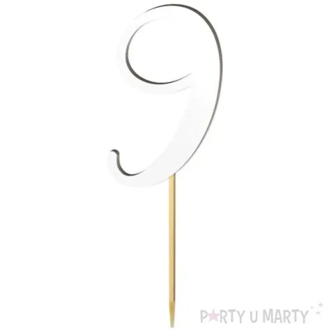 topper laminowany liczba 9 bialy 18 cm
