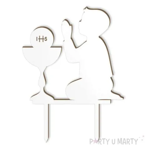 topper laminowany pierwsza komunia sw chlopiec bialy 15 cm