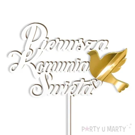 topper laminowany pierwsza komunia sw golebica bialy 14 x 15 cm