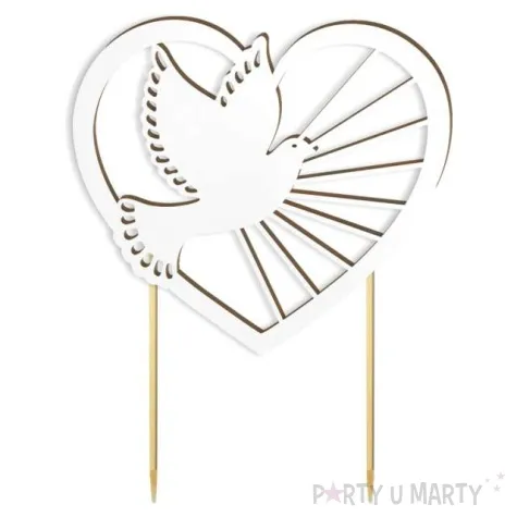 topper laminowany serce i golebica bialy 15 x 19 cm