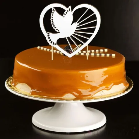 topper laminowany serce i golebica bialy 15 x 19 cm