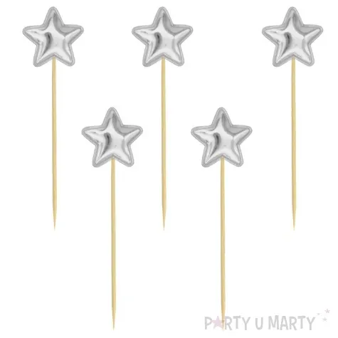 topper materialowy gwiazdki metaliczne srebrny 7 7 5 szt