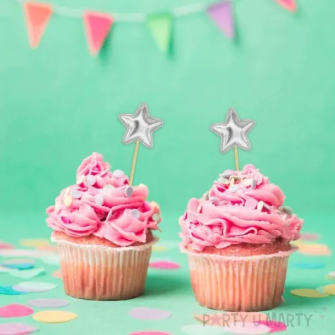 topper materialowy gwiazdki metaliczne srebrny 7 7 5 szt