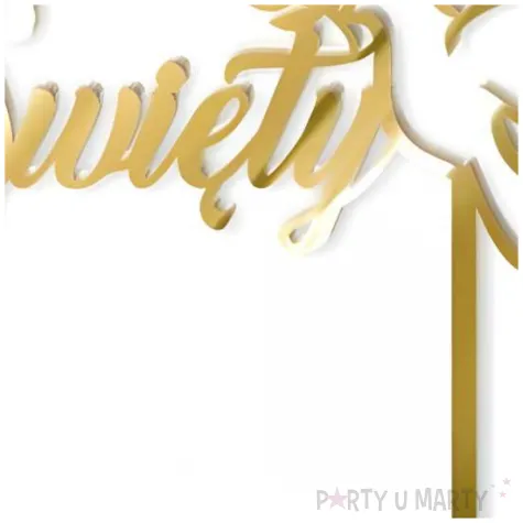 topper na tort golebica dekoracja na chrzest swiety zloty lustrzany 16 5 cm