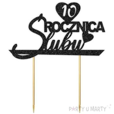 topper papierowy 10 rocznica slubu czarny brokat 15 5 x 17 5 cm