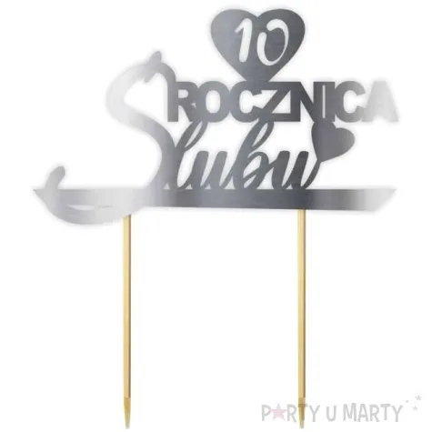 topper papierowy 10 rocznica slubu srebrny metalic 15 5 x 17 5 cm