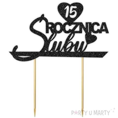 topper papierowy 15 rocznica slubu czarny brokat 15 5 x 17 5 cm