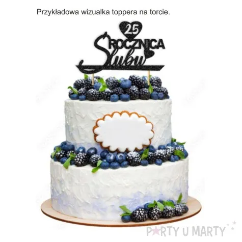 topper papierowy 15 rocznica slubu czarny brokat 15 5 x 17 5 cm