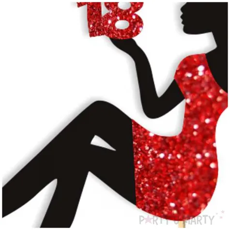 topper papierowy 18 urodziny hot laska czarny czerwony brokat 14 x 19 cm