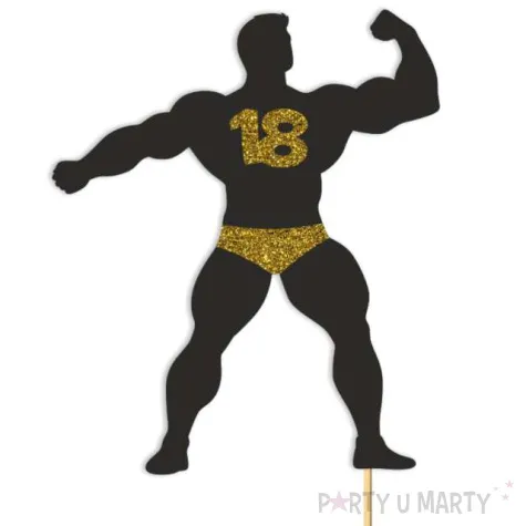topper papierowy 18 urodziny hot man kulturysta czarny z oty brokat 11 5 x 20 cm