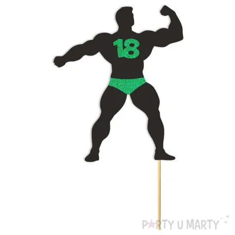 topper papierowy 18 urodziny hot man kulturysta czarny zielony brokat 11 5 x 20 cm