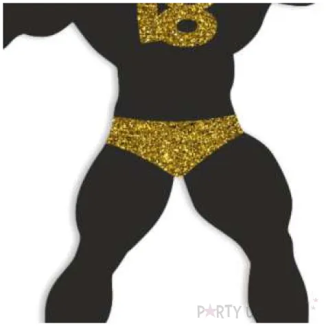 topper papierowy 18 urodziny hot man kulturysta czarny zloty brokat 11 5 x 20 cm