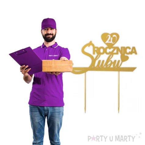 topper papierowy 20 rocznica slubu zloty 15 5 x 17 5 cm