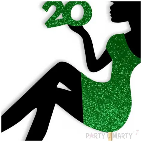 topper papierowy 20 urodziny hot laska czarny zielony brokat 14 x 19 cm