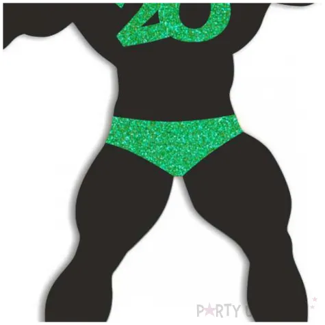 topper papierowy 20 urodziny hot man kulturysta czarny zielony brokat 11 5 x 20 cm