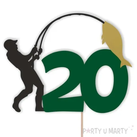 topper papierowy 20 urodziny wedkarza 12 x 17 cm