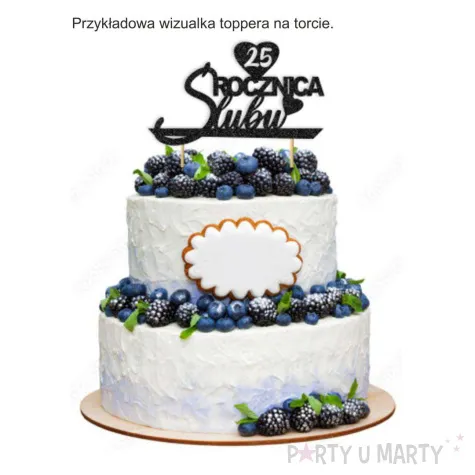 topper papierowy 25 rocznica slubu czarny brokat 15 5 x 17 5 cm